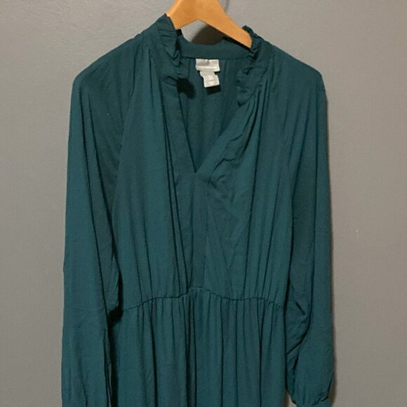 Lucky Brand Women M Maxi Dress Praire Western Forrest Green Ruffle Chiffon Tier - Picture 1 of 9
